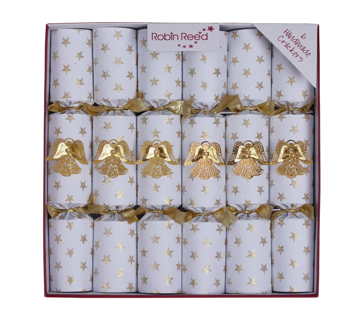 Cracker smellbonbon med gull engler. Hvit med gull engler