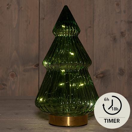 Dekorativ LED glasslykt - julepynt - grønt glass