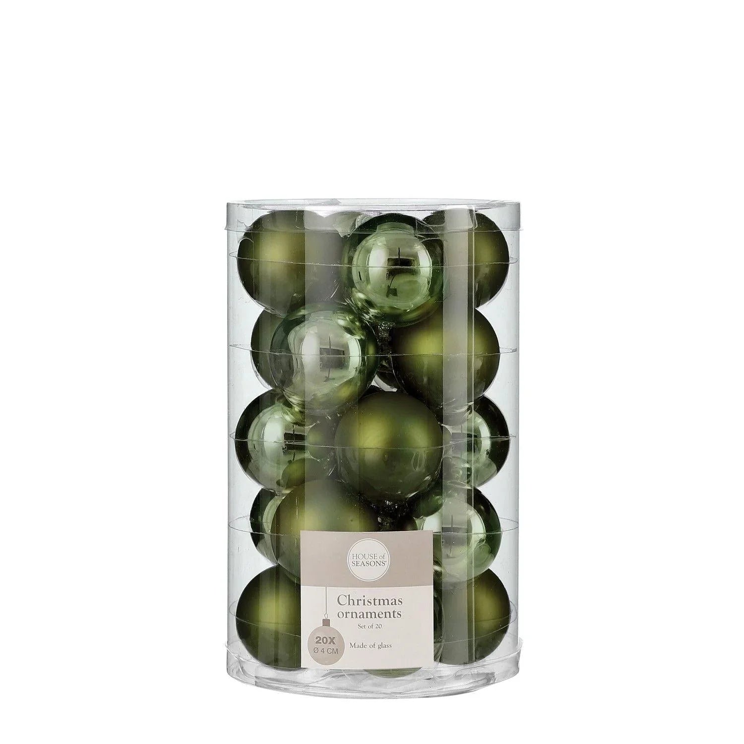Sett med 20 stk julekuler i grønn - Dia: 4cm - glass - Juletrepynt.no