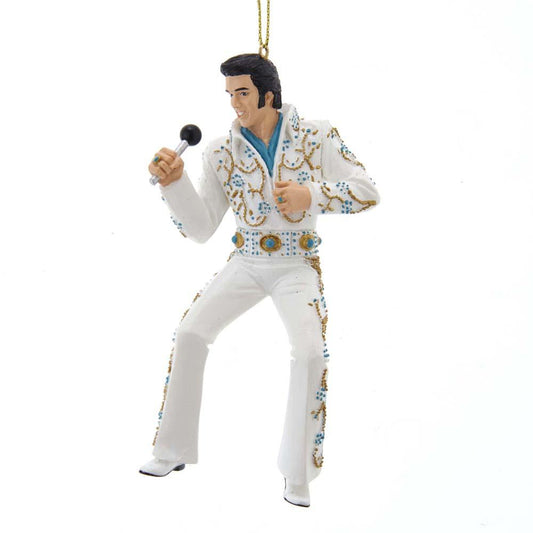 Juekule - elvis i hvit dress med mikrofon - juletrepynt