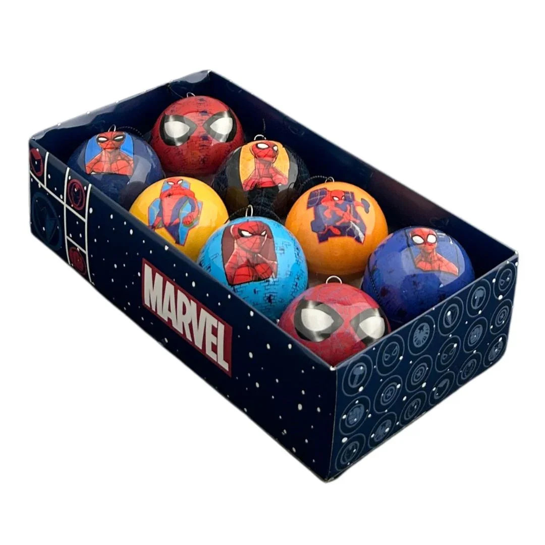 Sett med 8 stk julekuler - Spiderman - Juletrepynt.no
