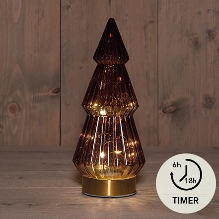 Lykt - Juletre med LED - burgunder glass - 10x23,5cm - Julelysbutikken.no