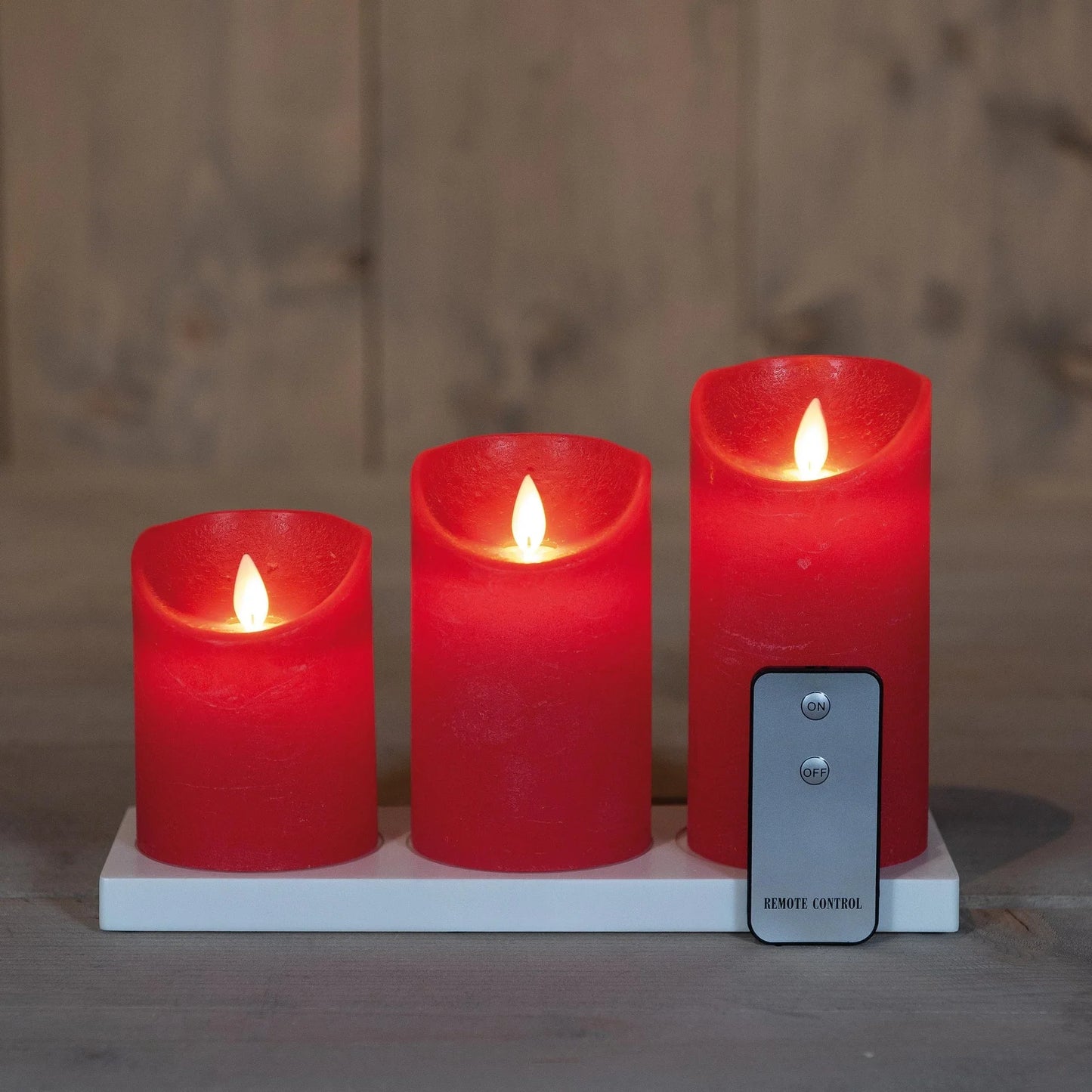 Rød LED kubbelys. Ladeplate. Sett på 3 stk. - Juletrepynt.no