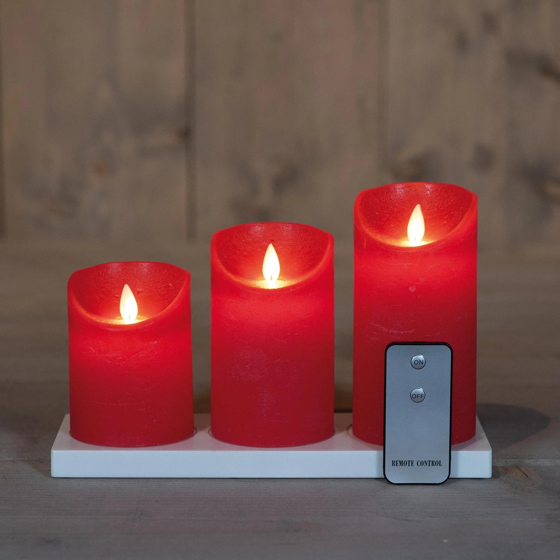 Rød LED kubbelys. Ladeplate. Sett på 3 stk. - Juletrepynt.no