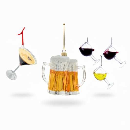 Sett med Espresso Martini-, vin- og ølglass - Juletrepynt