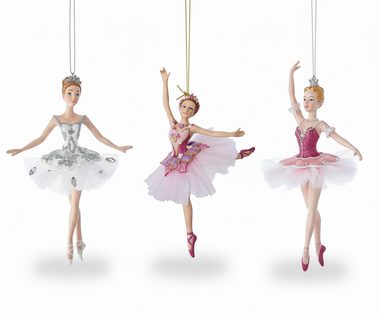 Sett med 3 ballerina juletrepynt