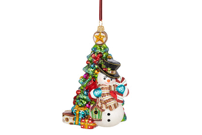 Snømann ved juletreet - glassfigur