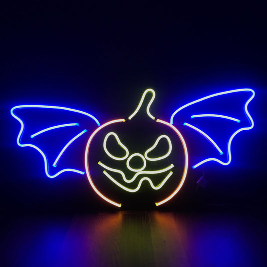 Flaggermus og gresskar 65x33 cm neon på acryl. Halloween