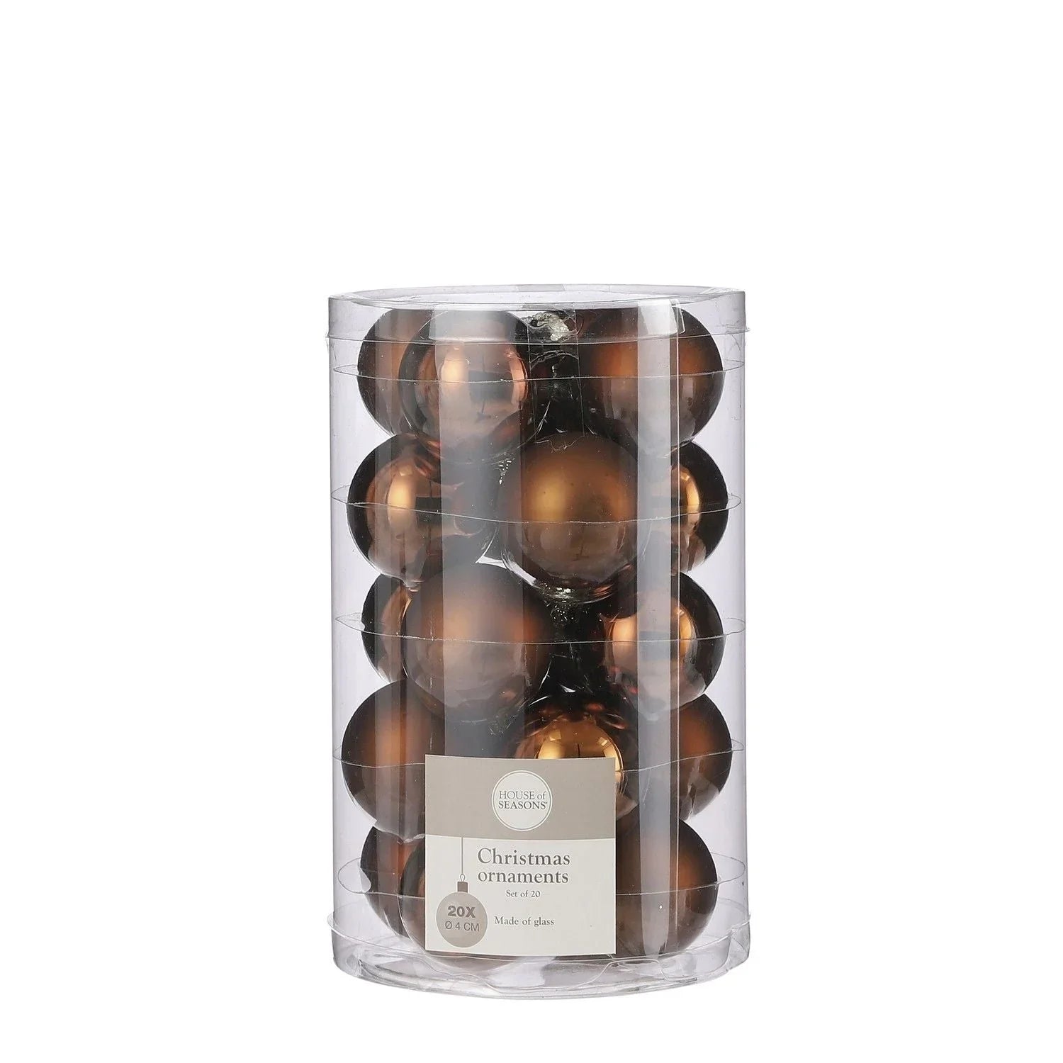 Sett med 20 stk julekuler i mørk kobber - Dia: 4cm - glass - Juletrepynt.no