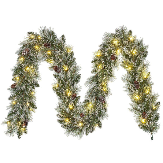 Girlander - kunstig granbar med kongler og frost - 270cm - Juletrepynt.no