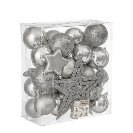 Sett med 40 deler juletrepynt sølv - D: 8cm - 85% resirkulert - Juletrepynt.no