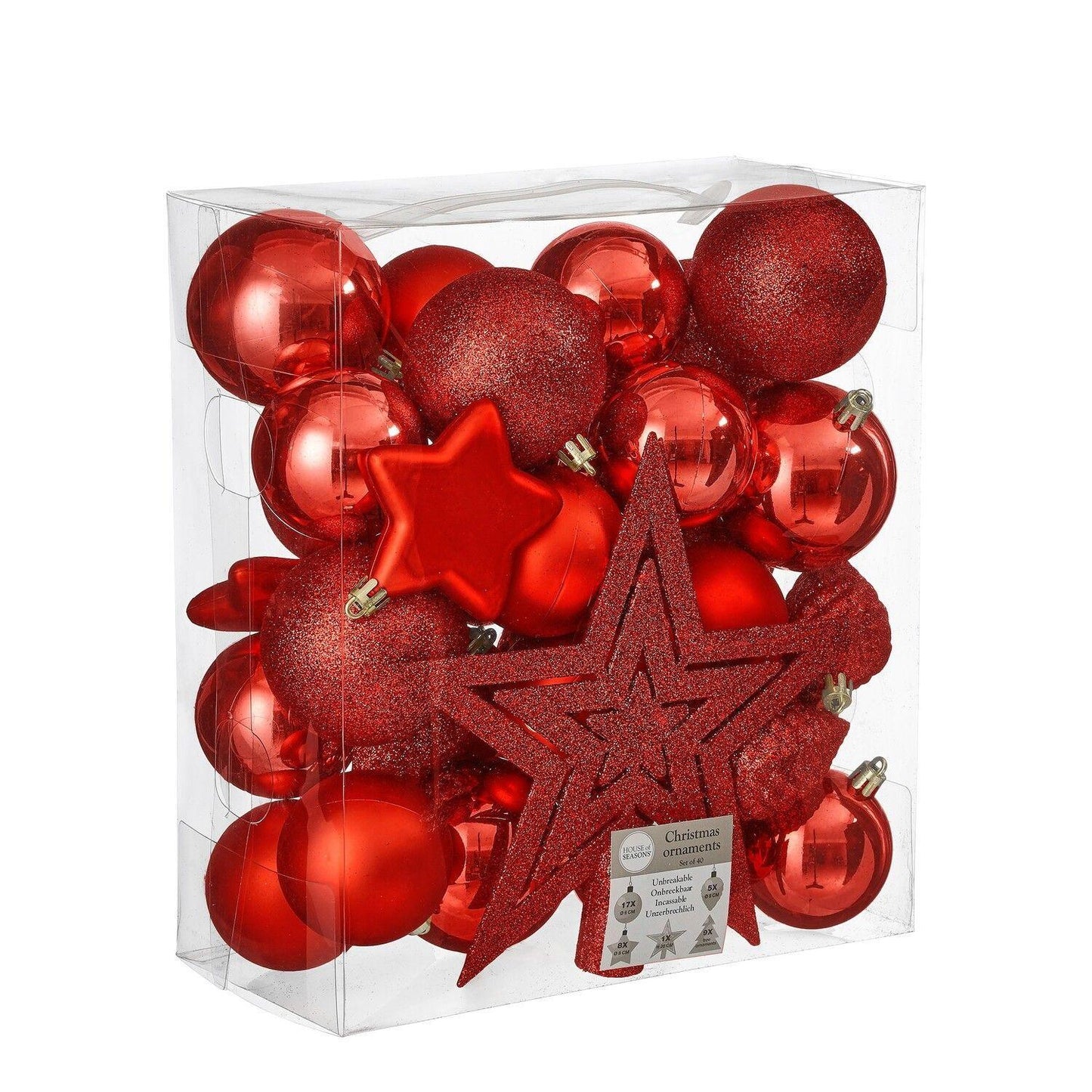 Sett med 40 deler juletrepynt rød - D: 8cm - 85% resirkulert - Juletrepynt.no