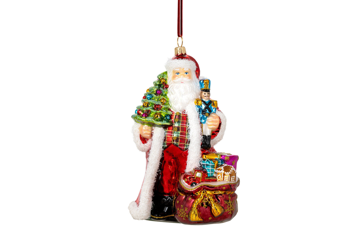 Glassfigur, julenisse med tre og nøtteknekker