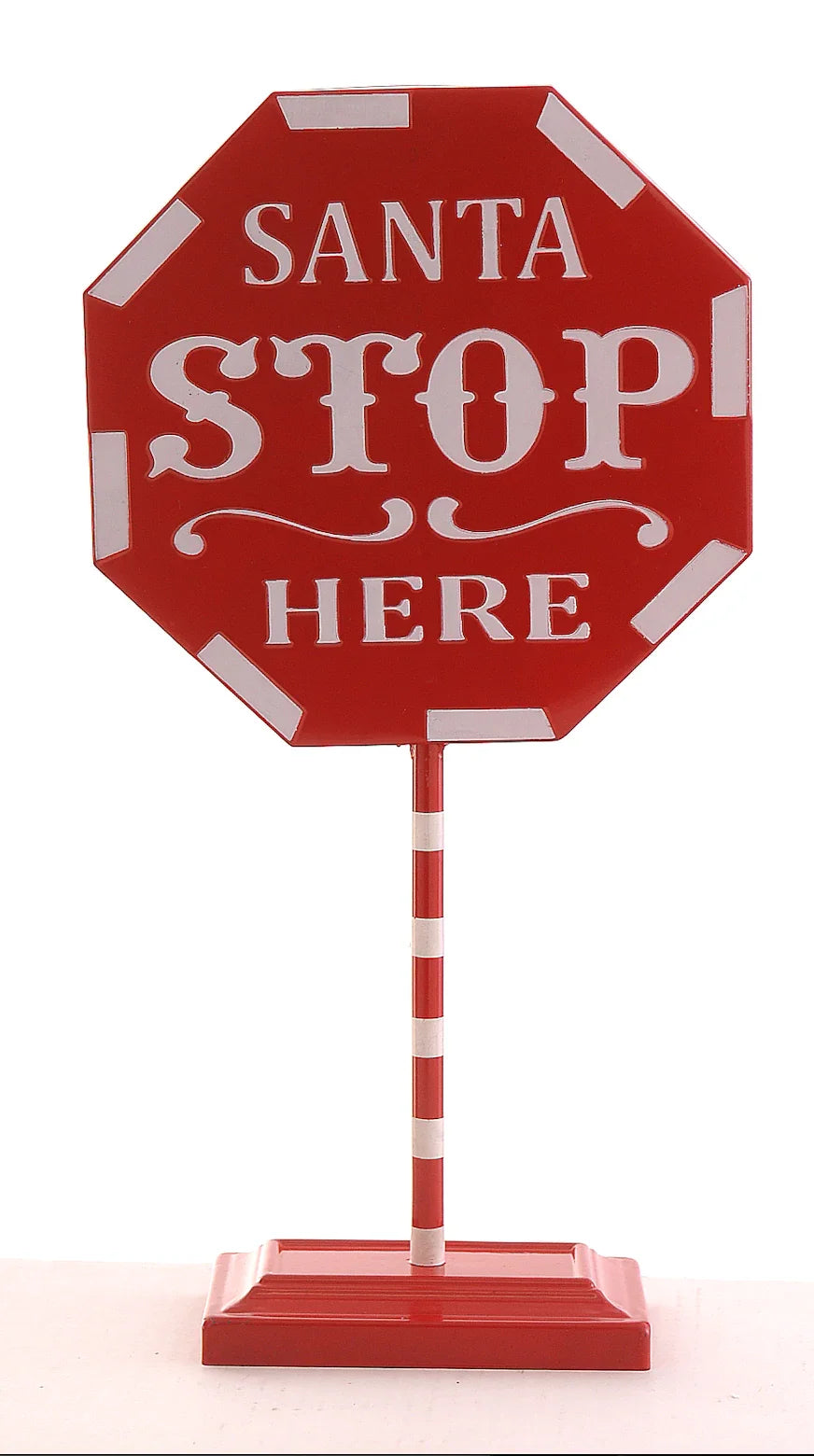 Metallskilt - Santa stop here - 38,5 cm - Juletrepynt.no
