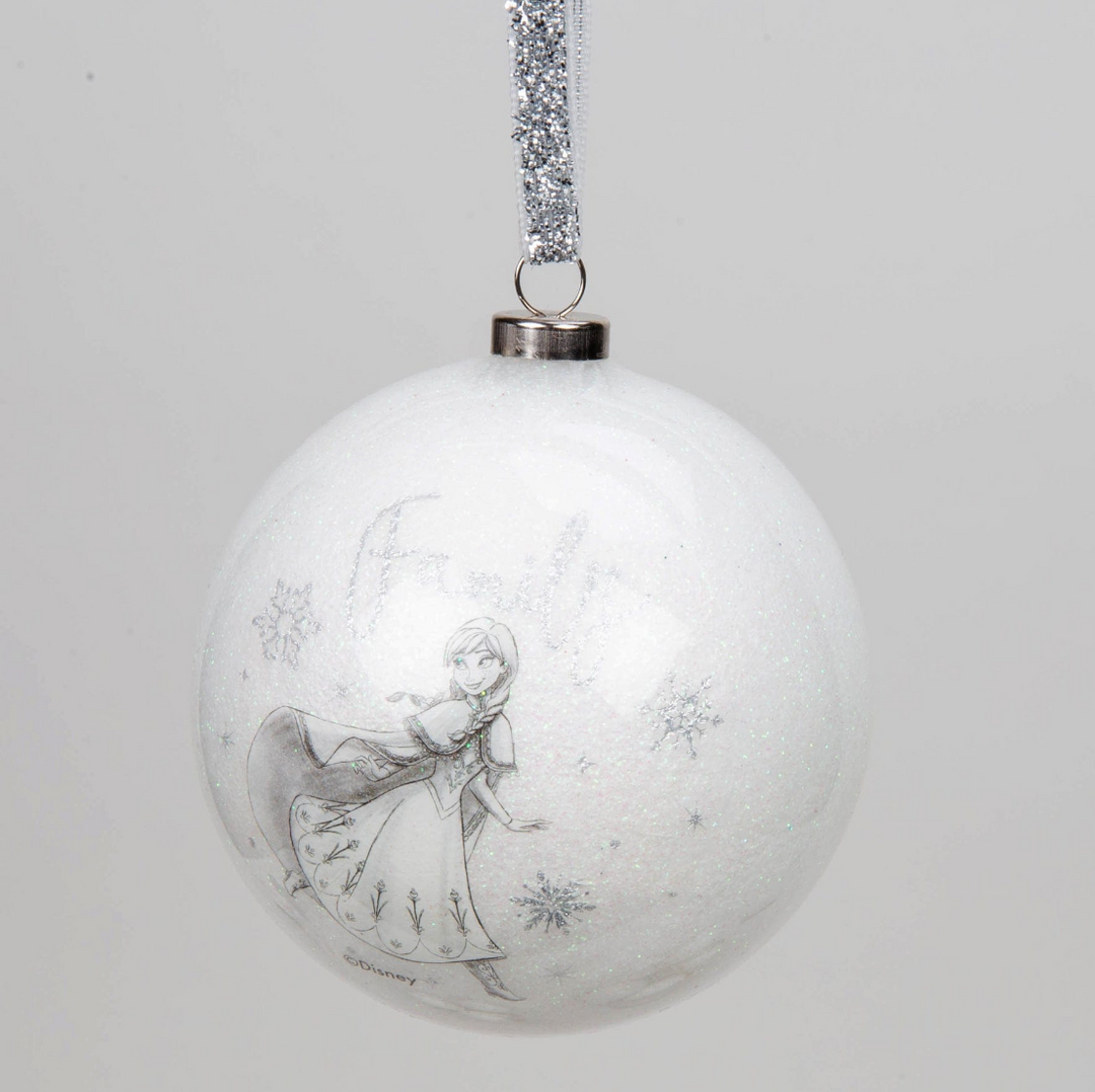 Disney julekule m/glitter, Sett med Elsa og Anna (8cm ) (b-vare)