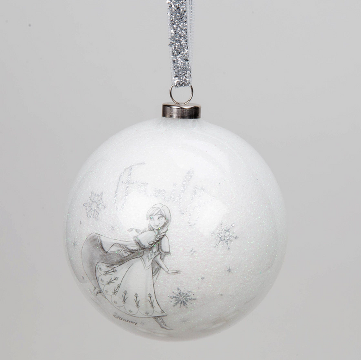 Disney julekule m/glitter, Sett med Elsa og Anna (8cm ) (b-vare)