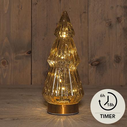 Glasslykt formet som juletre. LED - 10x23,5cm - Rav