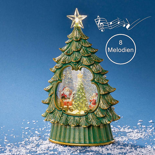 LED-juletre lykt med julenisse, snøeffekt og musikk – 30,5 cm