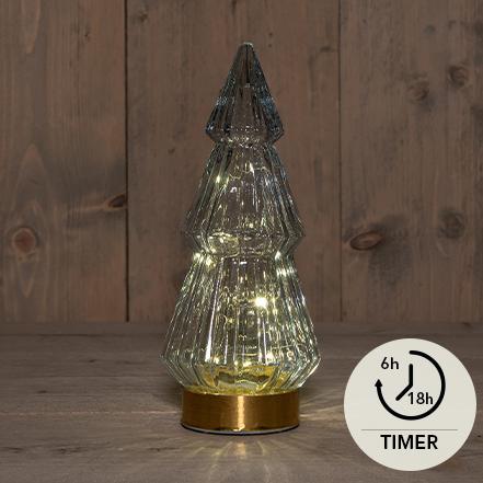 LED-lykt formet som juletre - glass i gråtoner - 10x23,5 cm