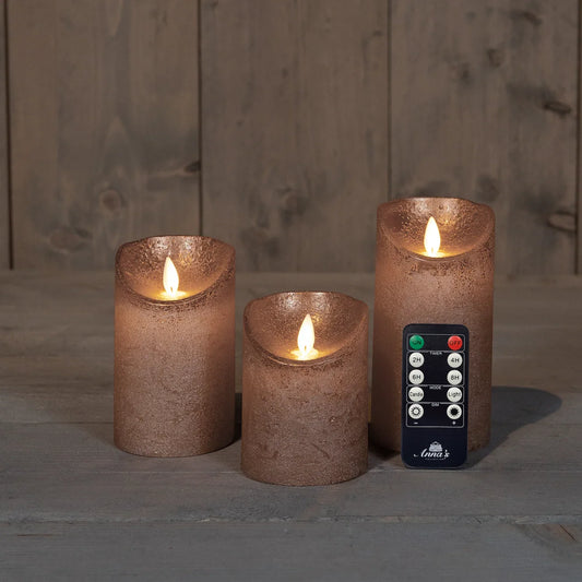 Bronse LED-kubbelys på batteri - bevegelig LED flamme - Juletrepynt.no