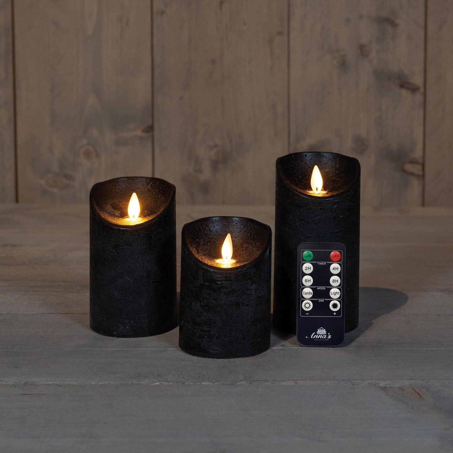 Svarte LED-kubbelys på batteri - bevegelig LED flamme - Juletrepynt.no