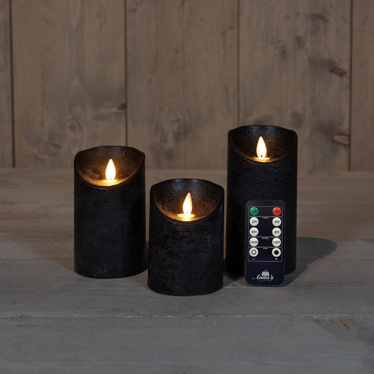 Svarte LED-kubbelys på batteri - bevegelig LED flamme - Juletrepynt.no