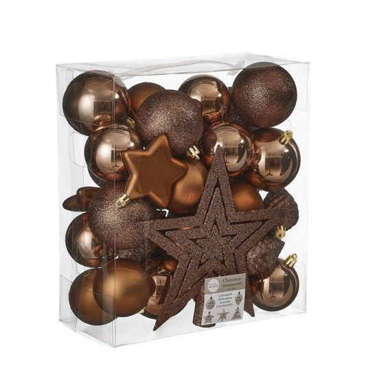 Sett med 40 deler juletrepynt mørk kobber - 85% resirkulert - Juletrepynt.no