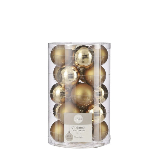 Sett med 20 stk julekuler i gull - Dia: 4cm - glass - Juletrepynt.no