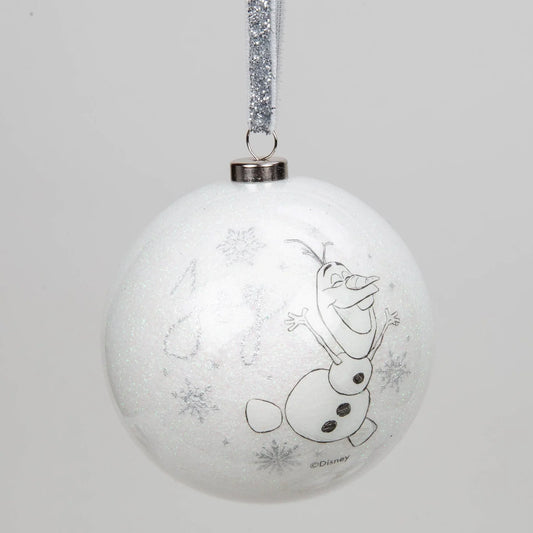 Disney julekule m/glitter, Sett med 2 stk Olaf (8cm ) (b-vare) - Juletrepynt.no