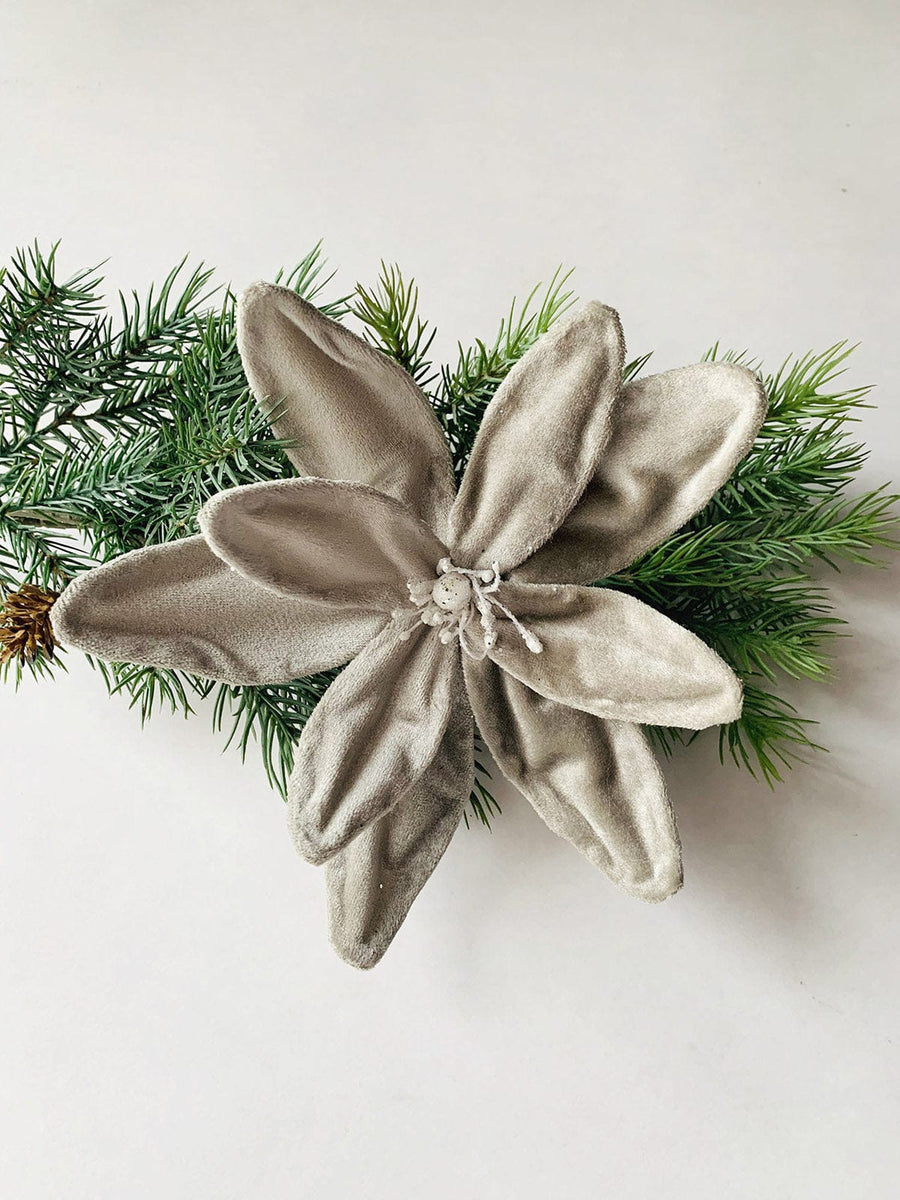 juletrepynt Blomst med klype, grå (22cm)
