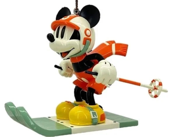 Retro julepynt. Mikke Mus står på ski. Disney