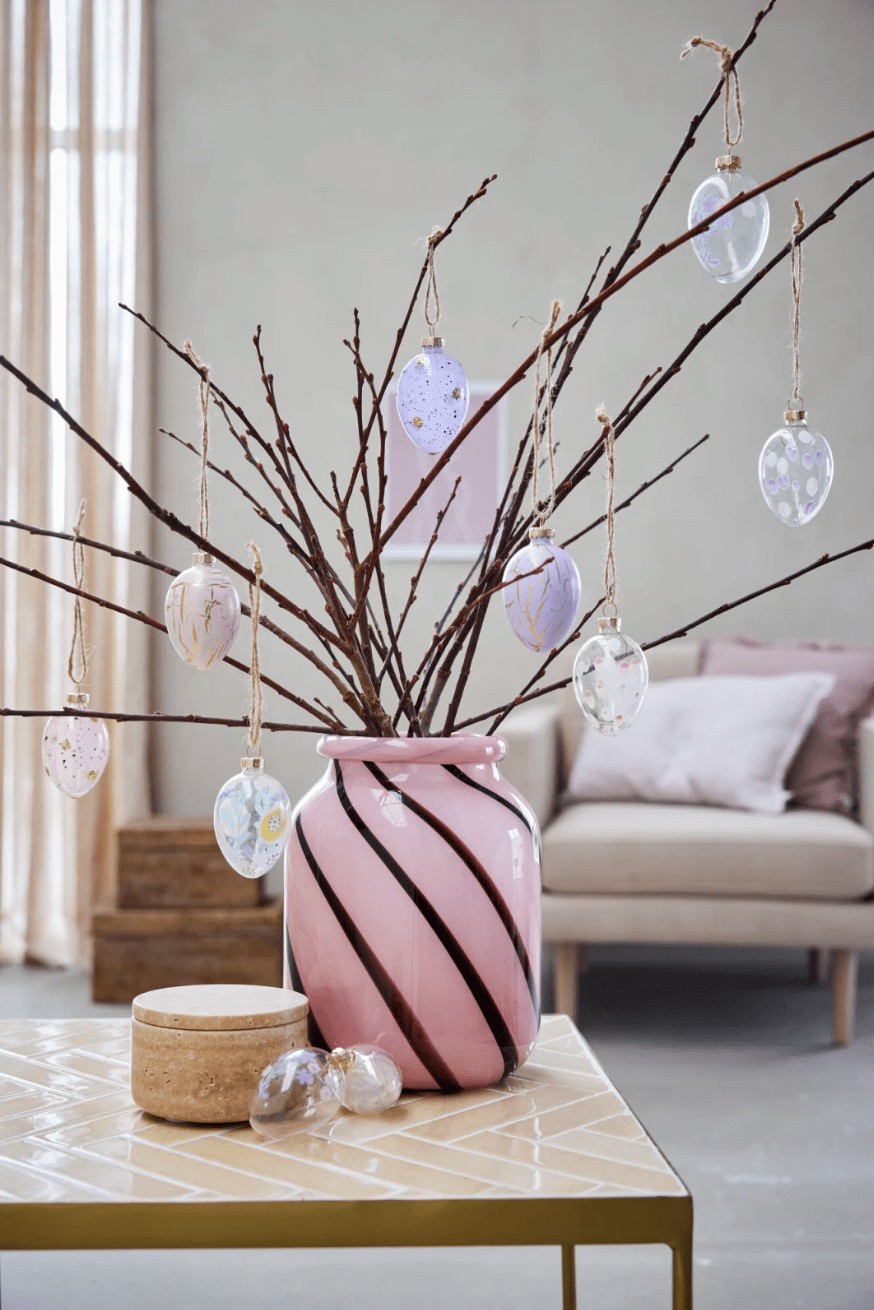 påske Fella påskeegg i glass, rosa/gull (7 cm)