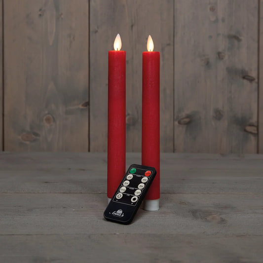 2 stk stearinlys rød - LED flamme - fjernkontroll - Juletrepynt.no
