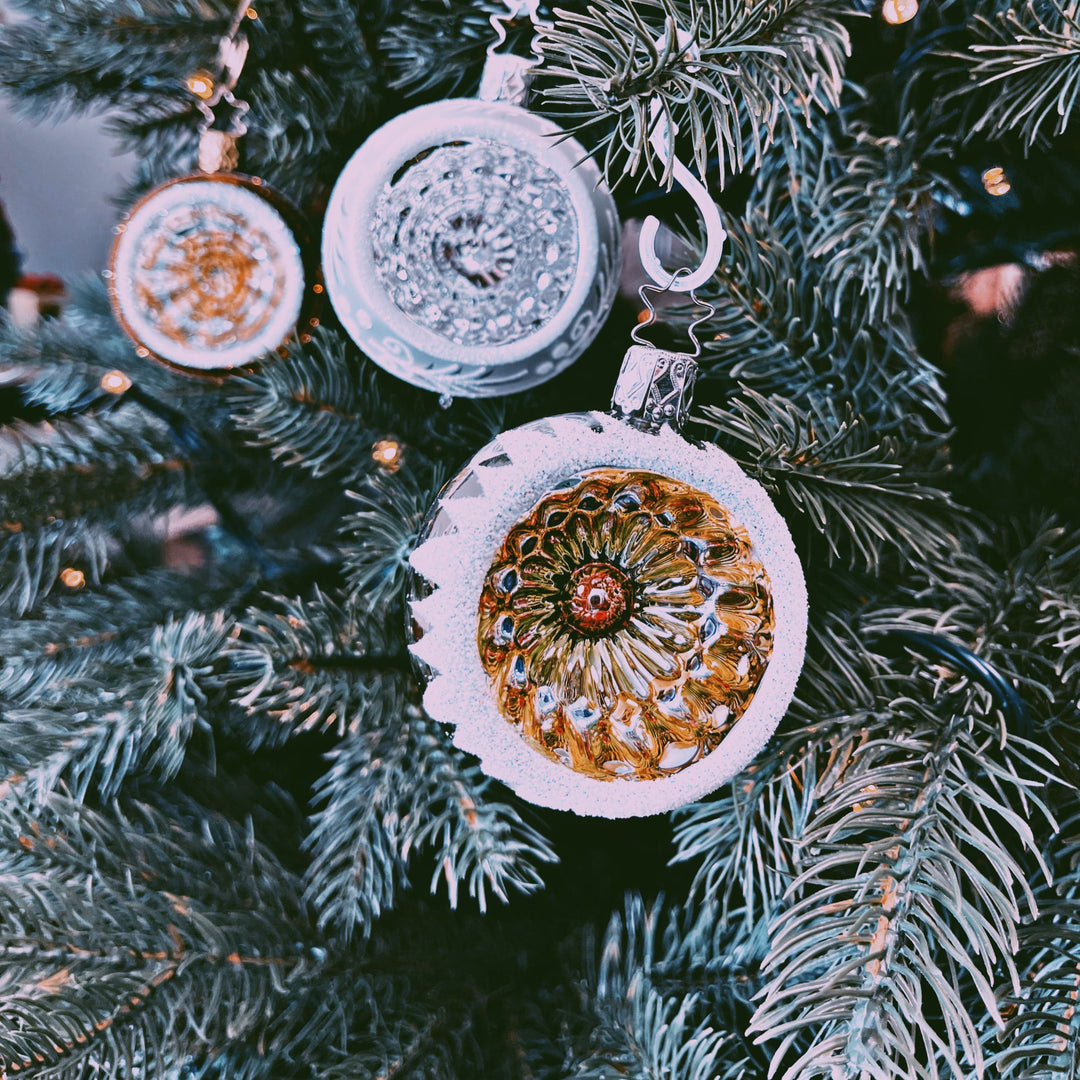 julekuler Gammeldags julekule med reflektor, gull (6cm)
