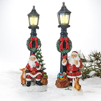 Julepynt Nisse med lyktestolpe, LED (38cm)